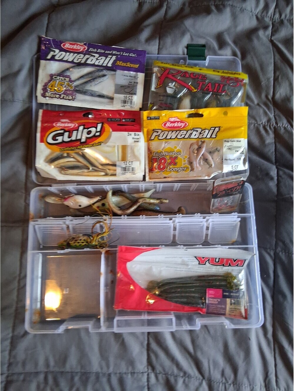Plastic Bass Pro Shops Fishing Tackle Box with Tackle Lot 12